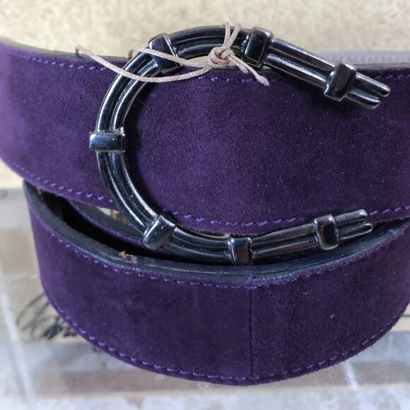 Donald Pliner Belt Dark Purple Suede Silver Metal Horseshoe Buckle New NWT $215 main image 5